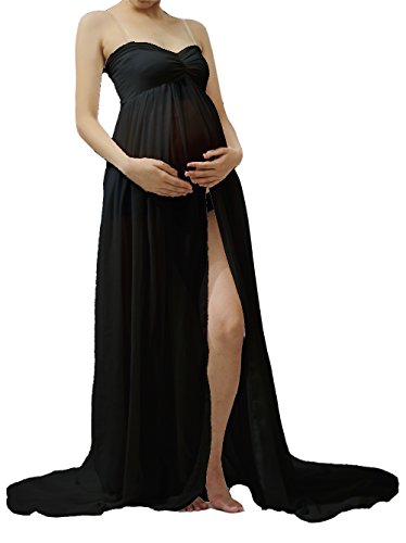 Hopeverl Vestido de gasa de maternidad Split Front Maxi Fotografía Boob tubo de vestido para la sesión fotográfica (negro)