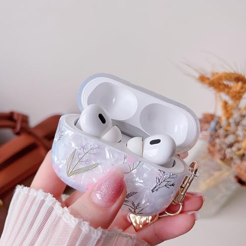 Image of MINSCOSE for Cute Glitter AirPods Pro 2nd /1st Generation Case,Shell Pattern Pretty Flower Design with Trendy Floral Keychain,Soft TPU Protective Cover with Cleaner Kit for AirPods Pro /Pro 2-Colorful