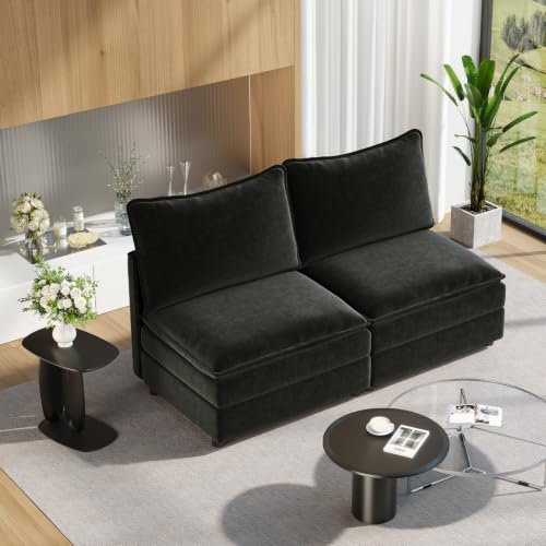 Image of Vesgantti 74 inch Deep Seat Loveseat Sofa, Small Cloud Couch Accessory, Black
