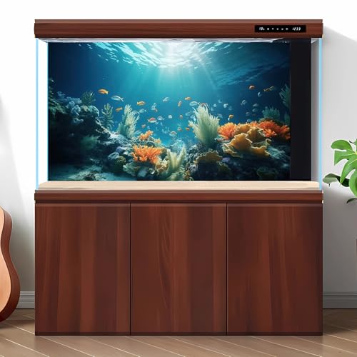 Image of Under The Sea Fish Tank Background Deep Sea Coral Reef Aquarium Background Underwater Rock Aquatic Plants Sunray Terrarium Backgrounds Tropical Fish Ocean Floor Fish Tank Backgrounds Decors 24x16in