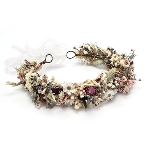 PoshMyra Rustic Preserved Dried Flower Crown Natural Floral Headband with