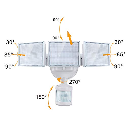 SOLLA led strahler mit bewegungsmelder, 40W 3000LM Superhell LED Fluter Außen, IP65 Wasserdicht PIR Außenstrahler,5000K 3 Köpfe LED Flutlicht für Garage, Garten, Veranda, Auffahrt