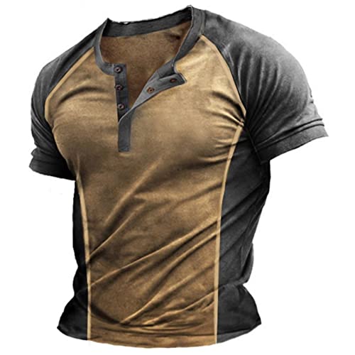 Maglietta da uomo moderna estiva da uomo, a maniche corte, sportiva, casual, stile retrò, con scollo a V, colore nero, cachi, 4XL Maglietta da uomo moderna estiva da uomo, a maniche corte, sportiva, casual, stile retrò, con scollo a V, colore nero, cachi, 4XL