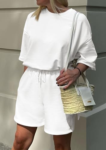 PRETTYGARDEN Women's 2 Piece Lounge Sets 2025 Summer Short Sleeve Tunic Tops Drawstring Shorts Matching Outfits Tracksuits4