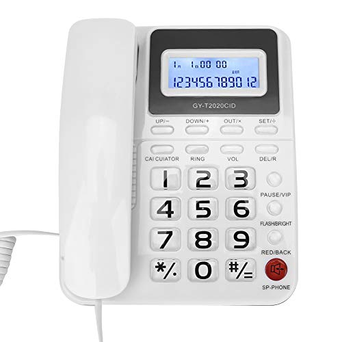 Téléphone filaire double interface blanc avec calculatrice et grand écran LCD