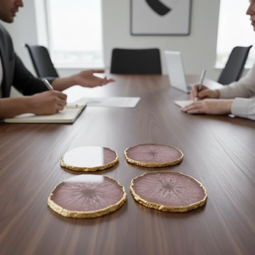 Image of Natural Agate Stone Tea Coasters Set | Premium Stone Coasters for Tea, Coffee & Glass | Heat Resistant Coasters for Dining Table, Office Desk & Home Decor | Pack of 4 | Color -Pink