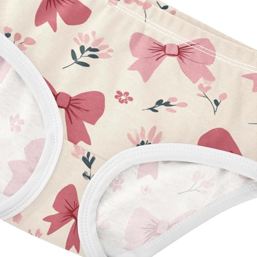 Wusikd Cute Pink Bows Floral Girls' Underwear Cotton Girls Briefs Soft Toddler Underwear 2T4