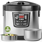 MOOSUM 20 Cup Cooked (10 cup uncooked) Rice Cooker with 8 Functions, Healthy Cooking Stainless Steel Pot & Steamer, Removable Inner Cover, Silver