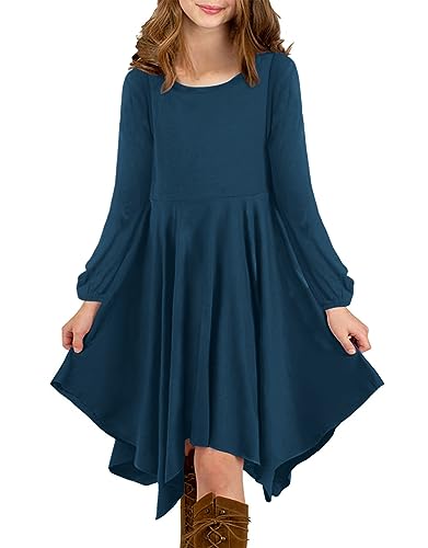 KYMIDY Girls High Low Midi Dress Long Sleeve Boho Swing Casual Dresses with Pockets for Kids 6-12 Years2