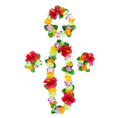 duoyif Collar Flores Hawaiano Guirnalda Hawái Collar Flores Tropical Hawaiian Collar Leis Luau Collar Flores para Hawái Fiestas En La Playa Bodas Carnaval Porristas Cumpleaños (Rojo Verde T)