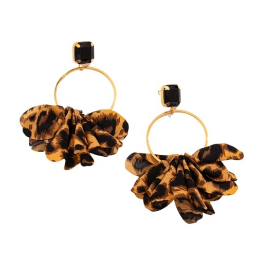 Large Circle Leopard Fabric Earrings for Women Ideal for Fashion Enthusiasts