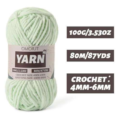Image of Fluffy Chenille Yarn for Crocheting - Baby Yarn for Crocheting Soft Blanket - 3 Pack of 100g /(87.4yds) Crochet Amigurumi Chunky Yarns - Super Bulky 5 Velvet Yarns (3 Fruit Green)