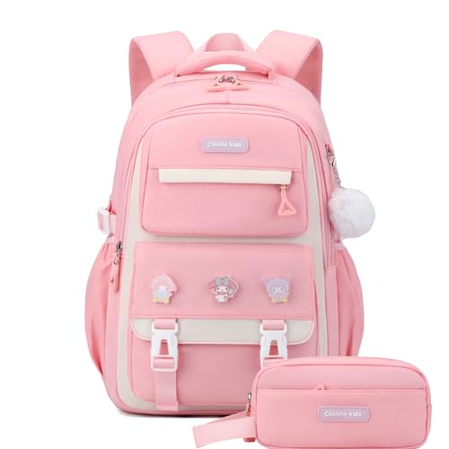 Girls Backpack for School,Kids Backpack with Pencil Case Set for Elementary Primary Middle High School Teen Bookbag (Pink)