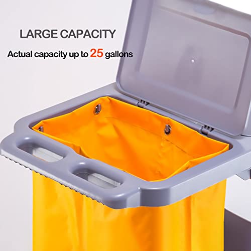Image of Replacement Janitorial Cart Bag, High Capacity Waterproof Thickened Housekeeping Commercial Janitorial Cleaning Cart Bag with 6 Brass Grommets - 25 Gallon (Brown with 5 Pockets)