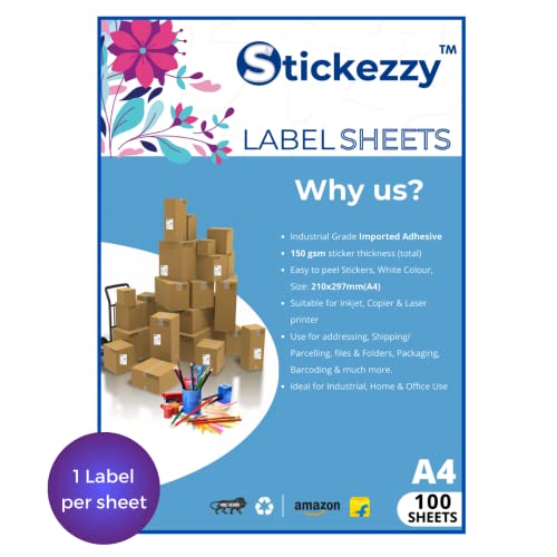 Image of A4 Size White Multipurpose Sticker Paper 150 GSM - Maplitho Finish for printing stickers /Easy Ship labels Inkjet compatible(25 Sheets)