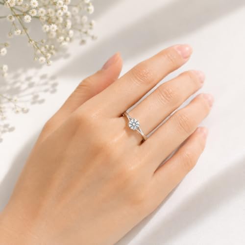 Image of 925 Sterling Silver Classic Round Moissanite Valentino Promise Solitaire Ring For Women | 18k Gold Plated Fine Jewelry for Women | AAA+ Quality Engagement Ring | Best Gift