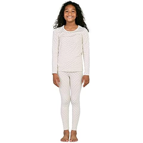 LAPASA Girl's Thermal Underwear Set, Kids Fleece Lined Long Johns Soft Winter Base Layer Top & Bottom G03, White×Black Dot, 5-6 Years Cover