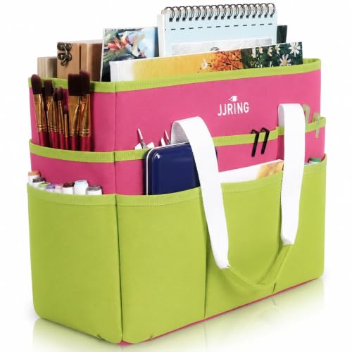 Image of JJRING Craft Organizer Tote Bag Large Art Storage Caddy Bright Green&Red
