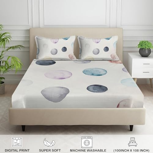 Image of Signature Digital Print Geometric Designs Super King Size Bedsheet - 108 x 108 inches | 100% Cotton-Feel Soft Fabric | Fade-Resistant Colors | 2 Matching Pillow Covers (Dot Harmony)