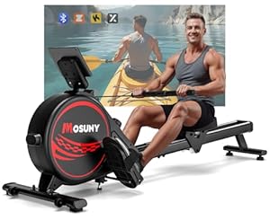 Rowing Machine, MOSUNY Magnetic Rowing Machines for Home Gym with 16 Levels Resistance, Maximum Load of 350 LB, Upgrade to Double Slide Rails, App Supported