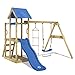 Price comparison product image WICKEY Wooden Climbing Frame TinyPlace with Swing Set and Blue Slide, Outdoor Play Tower for Kids with Sandpit, Climbing Ladder & Play-Accessories