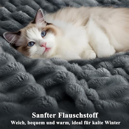 RUIKASI Winter Flanell Bettwäsche 220 x 240 Grau 3teilig, Plüsch und Warm – Ansicht 4