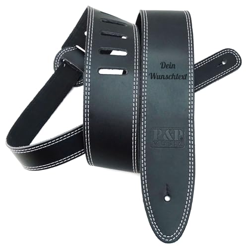 keepdrum personalisierter Gitarrengurt aus Echt-Leder Schwarz mit Wunsch-Text Gravur