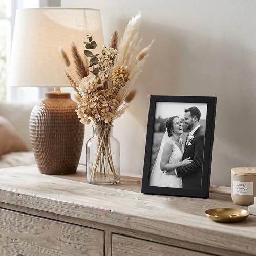 Image of Americanflat 4x6 Picture Frame with Shatter-Resistant Glass - Streamline Collection - Thin Border Photo Frame for Tabletop and Wall Display - Hanging Hardware and Easel Stand Included - Black