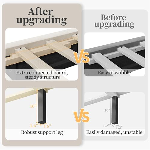 Yaheetech Full Bed Frame Upholstered Platform Bed with Wing Side Tufted Headboard/Sturdy Wooden Slat Support/No Box Spring Needed/Mattress Foundation,Beige Full Bed