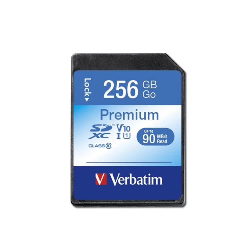 Verbatim Premium U1 SDXC-Speicherkarte Class 10 Karte - 256 GB - bis zu 90 MB/s Lesegeschwindigkeit, hohe Datenübertragungsgeschwindigkeit, 44026