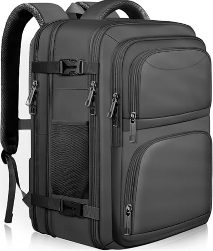 Image of Travel Backpack for Women, 52L Carry On Backpack, Extra Large Expandable Travel Bag, 18.4 Inch TSA Flight Approved Luggage Business Daypack with USB, Teacher Traveling Rucksack, Black