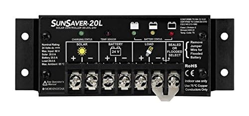 Morningstar Sunlight 20A Solar Charge Controller (SL-20L-24V) - Solar Panel Regulator for 24 Volt Batteries, Lighting Ctrl, Easy Setup, Corrosion Resistant Terminals, 5 Year WTY - Designed in The USA