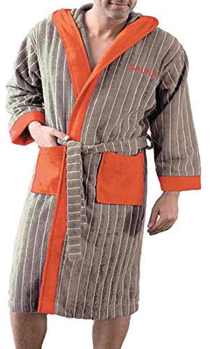Gözze Peignoir de bain pour homme - Peignoir de sauna à capuche, gris/rouge, M Cover
