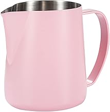 Dianoo Milk Frothing Pitcher, 600ML Stainless Steel Espresso Steaming Pitcher, Milk Coffee Frothing Cup Milk Foam Maker for Cappuccino Latte, Pink