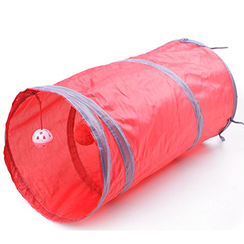 Kingnew - Bolsa portátil para mascotas, túnel plegable, gato, gatito, hurón, arrugado, con campana, 50 cm, color rojo