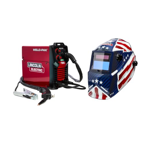 Image of Lincoln Electric Weld-Pak 90i MIG MIG/Flux-Cored Wire Feeder Welder and Patriot Auto Darkening, Variable Shade Welding Helmet Combo Pack, K5387-10