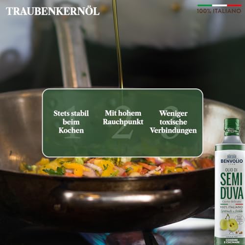 Traubenkernöl Kaltgepresst 100% Italienische - Benvolio 1938 750 ml - Reich an Vitamin E und Omega 6 Metallflasche Grapeseed Oil Cooking Oil Frittierfett Flüssig