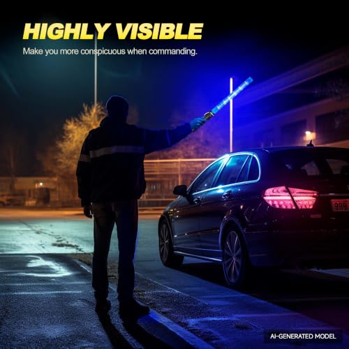 Image of E-riding 10 Pack Traffic Wand, 21 Inch Traffic Control Wand with 3 Flashing Modes & Side Clip, LED Safety Baton for Traffic Control, Parking, Aircraft, Car Directing (Blue)