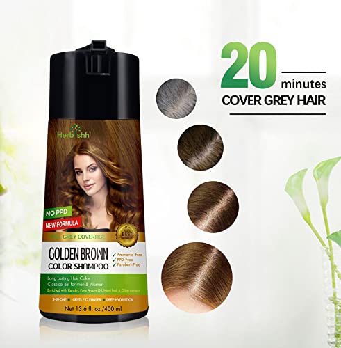 Image of Herbishh Color Enriched Shampoo for Gray Hair - Long Lasting Hair Dye Formula and Conditioner (Golden Brown)