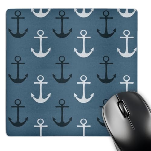 3dRose LLC 8 x 8 x 0.25 Inches Mouse Pad, Nautical Anchors in Blue and White Beach Theme (mp_123490_1)