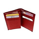 LOLUNA® Etui Porte Carte de crédit RFID - NFC- 3 Volets - 9 Cartes - Mini Portefeuille - Compact - Homme/Femme - Cuir Vachette Véritable Rouge