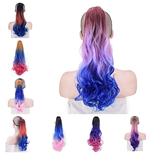 Ponytail Hair Extensions for Women Three Tones Ombre Ponytail Hair Extension Claw Clip In Hair Extensions Long Curly Wavy Wig Synthetic Ponytail Hair (6)