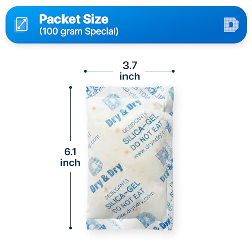Image of Dry & Dry 100 Gram [14 Packets] Orange Indicating Silica Gel Packets Desiccants - Food Safe Silica Packs, Silica Gel, Silica Packets, Desiccant Packs for Food Storage