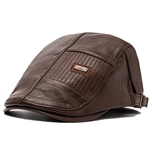 Mens PU Leather Beret Caps Casual Newsboy Cap Classic Flat Cap Beret Hat Driving Hunting Fishing Hat Gatsby Ivy Flat Golf Hat (Brown)
