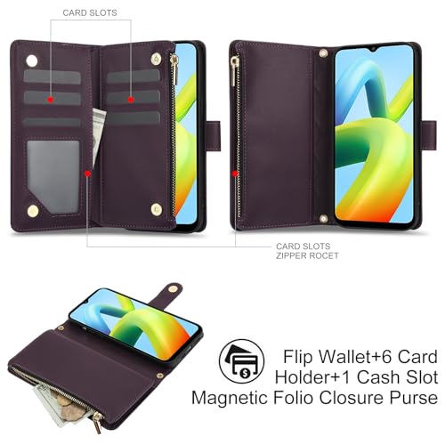 Étui Xiaomi Redmi A1 portefeuille zippé avec film écran pour stopper les chutes d'objets