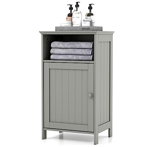 LIFEZEAL Mobiletto Bagno Salvaspazio con 1 Anta e Ripiano Interno Regolabile, Armadietto da Bagno da Terra in Legno, Mobiletto Multiuso di Gran Capacità, 40 x 30 x 70 cm (grigio)