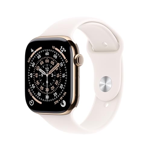 Apple Watch Series 11 GPS + Cellular, Cassa 46 mm in titanio color oro con Cinturino Sport rosa fard - S/M