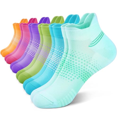 PAPLUS 6 Pairs Ankle Compression Socks for Women, Running Socks with Heel Tab, Cushioned Low Cut Athletic Socks
