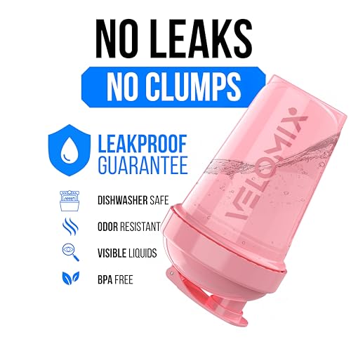 Image of VELOMIX -2 Pack- 20 oz Protein Shaker Bottles for Protein Mixes - 2x Wire Whisk | Leak Proof Shaker Cups for Protein Shakes and Pre Workout | Protein Shaker Bottle Pack (A7) Pink /Black