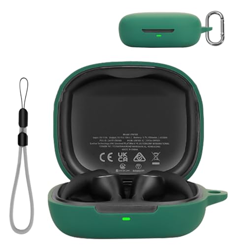 EarFun OpenJump 用 ケース カバー【YANMONGI】ワイヤレス イヤーホン シリコン保護ケース ーチェーン付き 充電ケースカバー 可視LEDライト 耐衝撃 落下防止 防水 防塵 指紋防止 キズ防止 (グリーン)